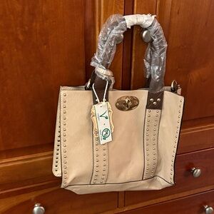 Elegant Cream and Brown Studded Women's Vegan Leather Bag